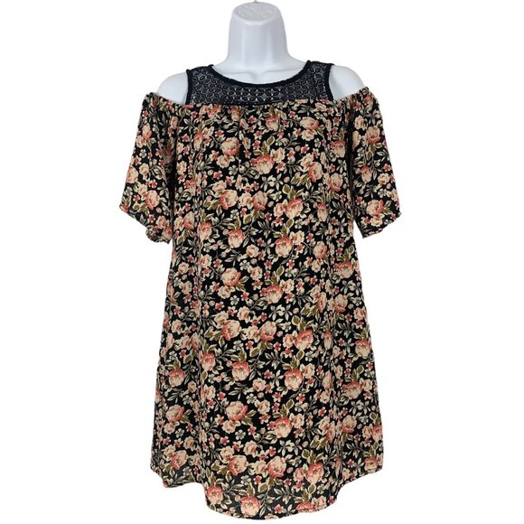 Charlotte Russe Dresses & Skirts - Charlotte Russe Womens Off-Shoulder Black Floral Dress With Lace Yoke Size XS